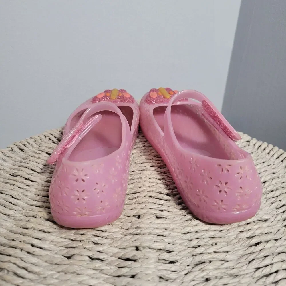 Old Navy Butterfly Pink Jelly Shoes Glittery Girls Size 11